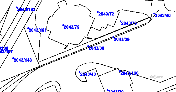 Parcela st. 2043/38 v KÚ Skvrňany, Katastrální mapa