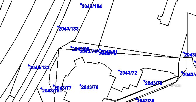 Parcela st. 2043/75 v KÚ Skvrňany, Katastrální mapa