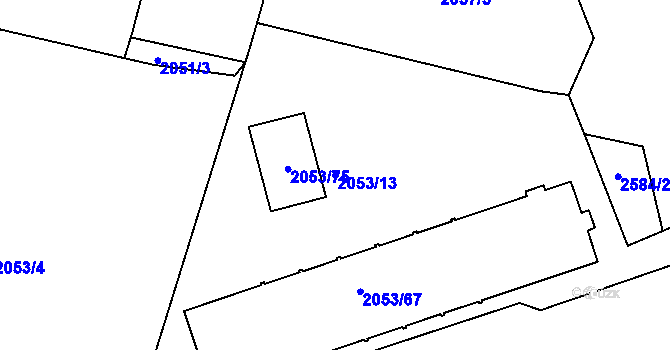 Parcela st. 2053/13 v KÚ Skvrňany, Katastrální mapa