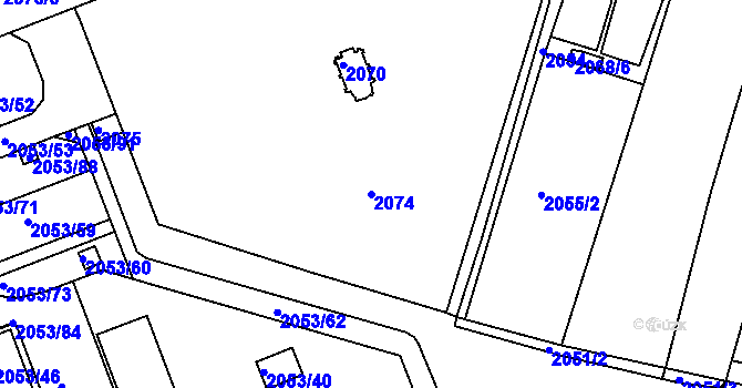 Parcela st. 2074 v KÚ Skvrňany, Katastrální mapa