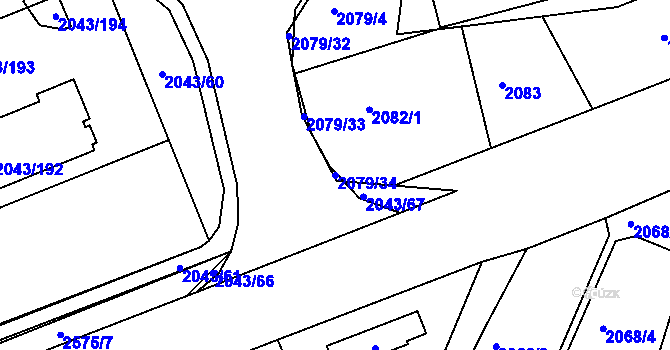 Parcela st. 2079/34 v KÚ Skvrňany, Katastrální mapa