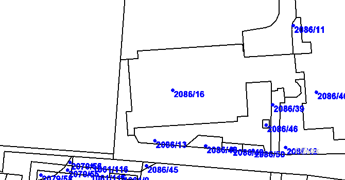 Parcela st. 2086/16 v KÚ Skvrňany, Katastrální mapa