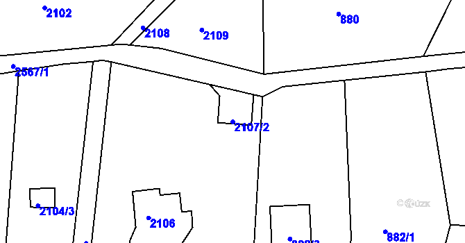 Parcela st. 2107/2 v KÚ Skvrňany, Katastrální mapa