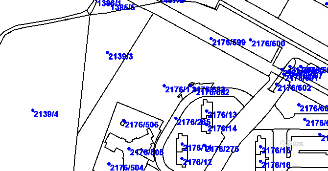 Parcela st. 2176/1 v KÚ Skvrňany, Katastrální mapa