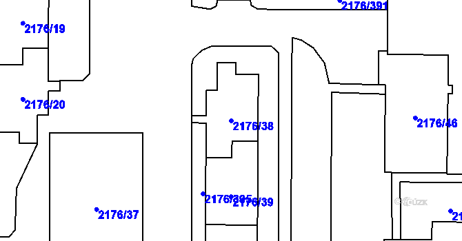 Parcela st. 2176/38 v KÚ Skvrňany, Katastrální mapa
