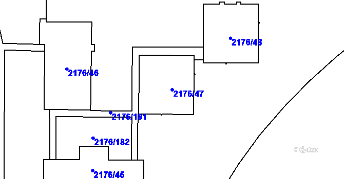 Parcela st. 2176/47 v KÚ Skvrňany, Katastrální mapa