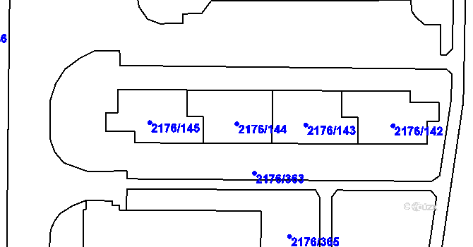 Parcela st. 2176/144 v KÚ Skvrňany, Katastrální mapa