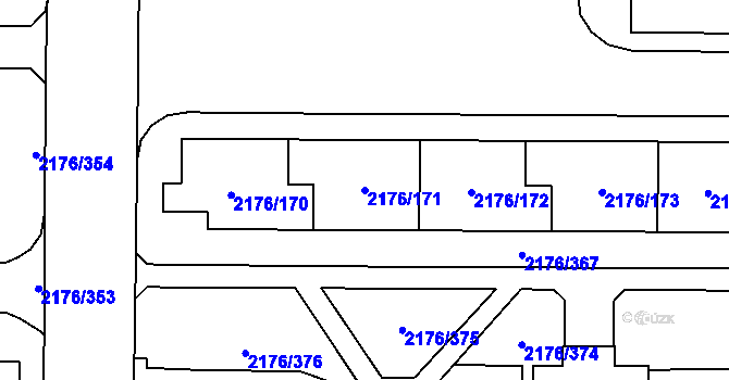 Parcela st. 2176/171 v KÚ Skvrňany, Katastrální mapa