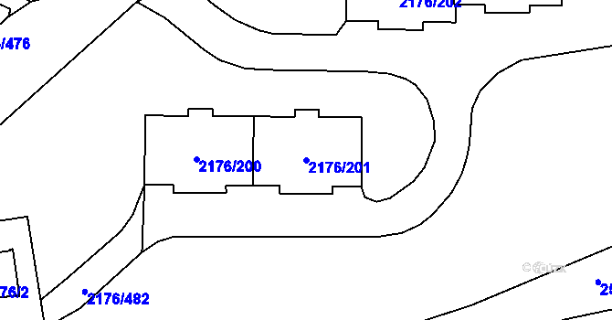 Parcela st. 2176/201 v KÚ Skvrňany, Katastrální mapa