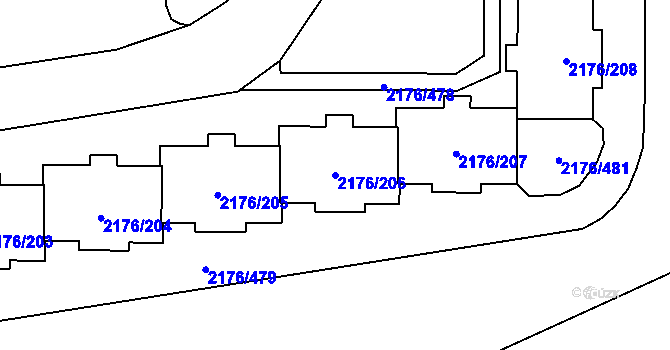 Parcela st. 2176/206 v KÚ Skvrňany, Katastrální mapa