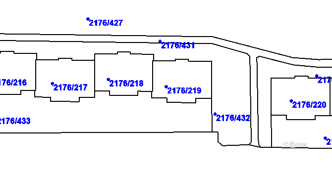 Parcela st. 2176/219 v KÚ Skvrňany, Katastrální mapa