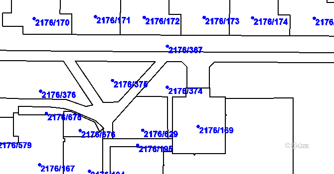 Parcela st. 2176/374 v KÚ Skvrňany, Katastrální mapa