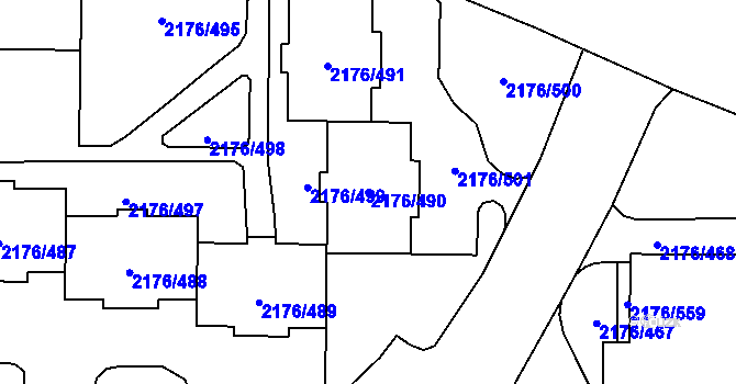 Parcela st. 2176/490 v KÚ Skvrňany, Katastrální mapa