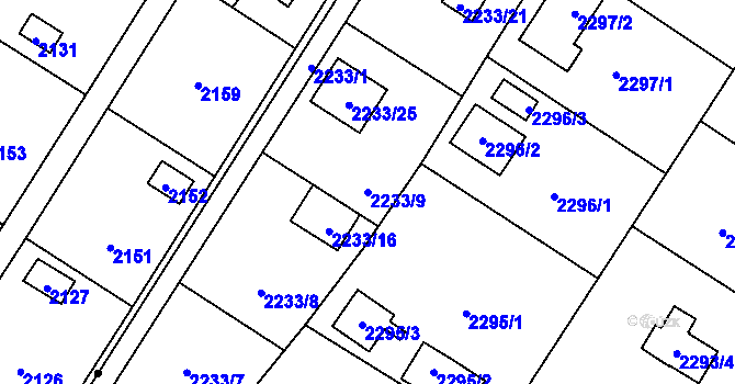 Parcela st. 2233/9 v KÚ Skvrňany, Katastrální mapa
