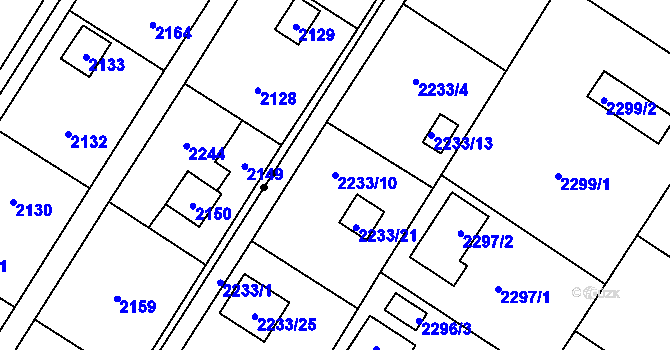 Parcela st. 2233/10 v KÚ Skvrňany, Katastrální mapa