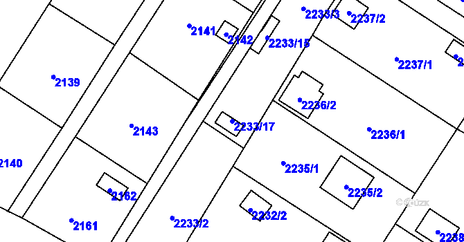 Parcela st. 2233/17 v KÚ Skvrňany, Katastrální mapa