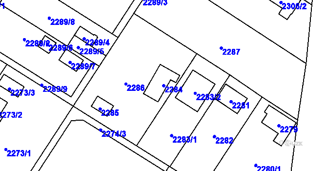 Parcela st. 2284 v KÚ Skvrňany, Katastrální mapa