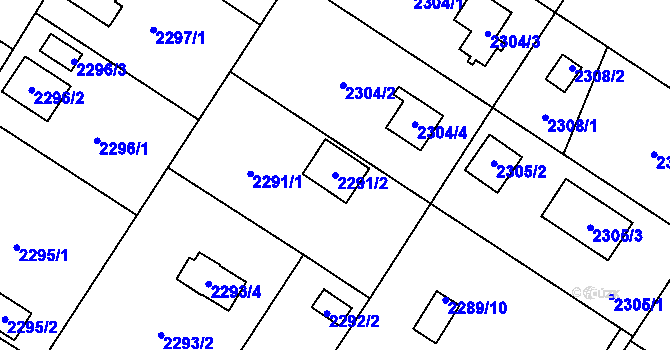 Parcela st. 2291/2 v KÚ Skvrňany, Katastrální mapa