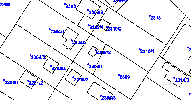 Parcela st. 2308/2 v KÚ Skvrňany, Katastrální mapa
