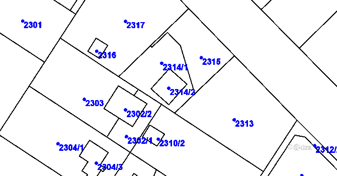 Parcela st. 2314/2 v KÚ Skvrňany, Katastrální mapa