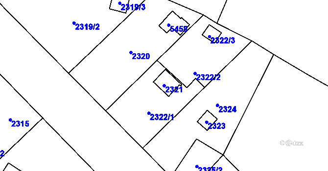 Parcela st. 2321 v KÚ Skvrňany, Katastrální mapa