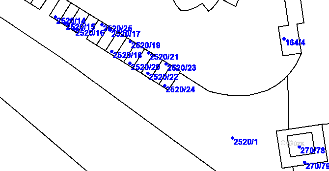 Parcela st. 2520/24 v KÚ Skvrňany, Katastrální mapa