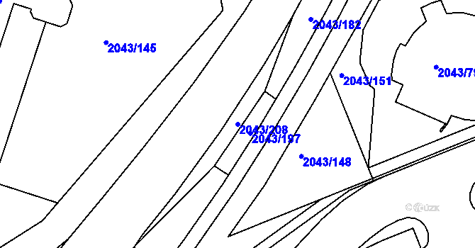 Parcela st. 2043/208 v KÚ Skvrňany, Katastrální mapa