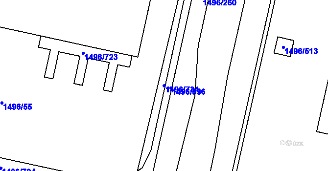 Parcela st. 1496/734 v KÚ Skvrňany, Katastrální mapa