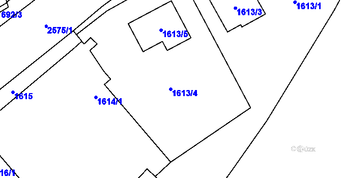 Parcela st. 1613/4 v KÚ Skvrňany, Katastrální mapa