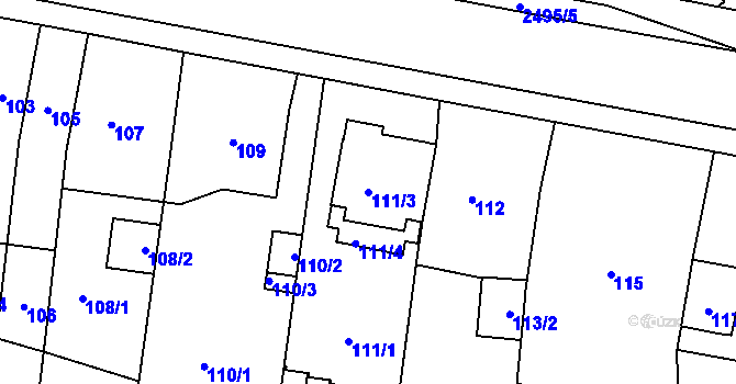 Parcela st. 111/3 v KÚ Skvrňany, Katastrální mapa