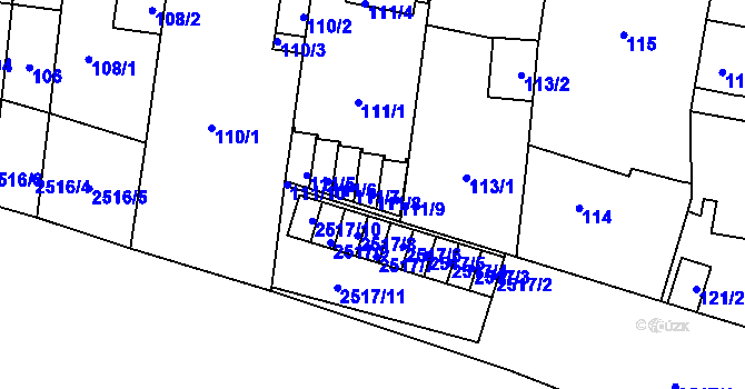 Parcela st. 111/8 v KÚ Skvrňany, Katastrální mapa