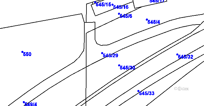Parcela st. 545/29 v KÚ Skvrňany, Katastrální mapa