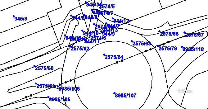 Parcela st. 2575/64 v KÚ Skvrňany, Katastrální mapa