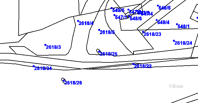 Parcela st. 2618/25 v KÚ Skvrňany, Katastrální mapa
