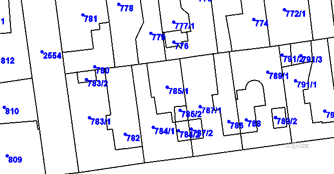 Parcela st. 785/1 v KÚ Skvrňany, Katastrální mapa