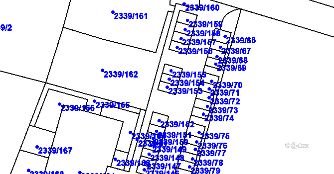 Parcela st. 2339/153 v KÚ Skvrňany, Katastrální mapa