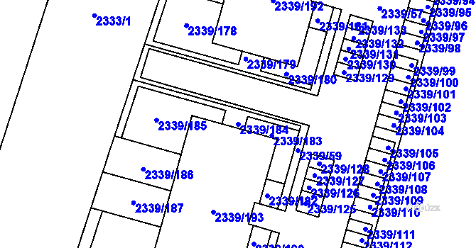 Parcela st. 2339/184 v KÚ Skvrňany, Katastrální mapa