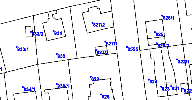 Parcela st. 827/3 v KÚ Skvrňany, Katastrální mapa