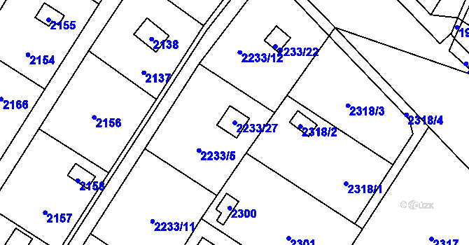 Parcela st. 2233/27 v KÚ Skvrňany, Katastrální mapa