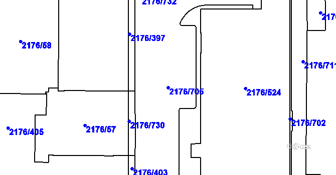 Parcela st. 2176/705 v KÚ Skvrňany, Katastrální mapa
