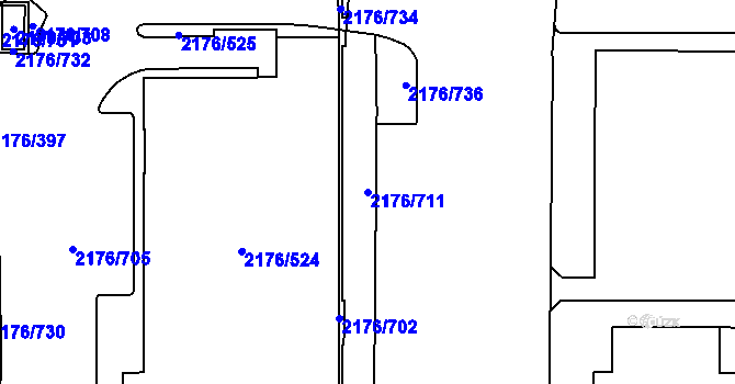 Parcela st. 2176/711 v KÚ Skvrňany, Katastrální mapa