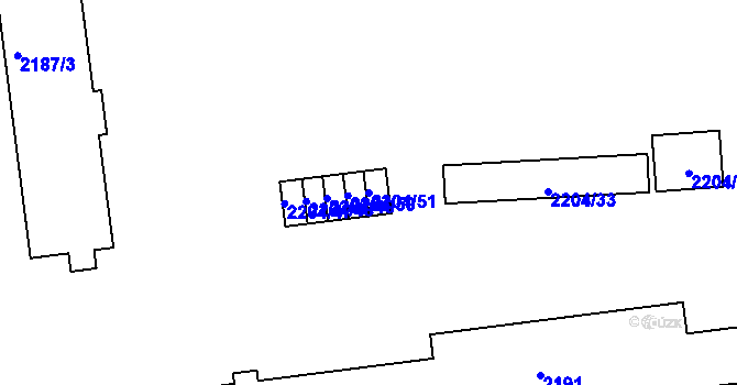 Parcela st. 2204/51 v KÚ Skvrňany, Katastrální mapa