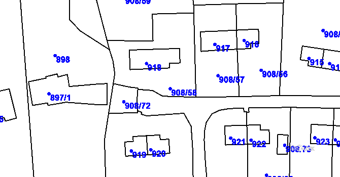 Parcela st. 908/58 v KÚ Skvrňany, Katastrální mapa