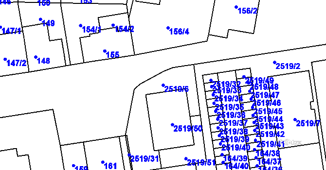 Parcela st. 2519/6 v KÚ Skvrňany, Katastrální mapa