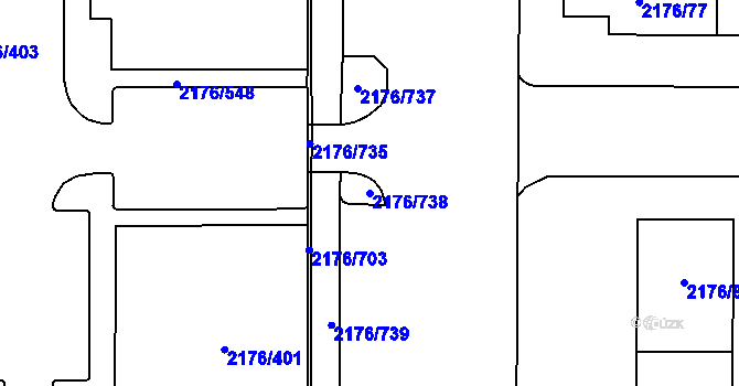 Parcela st. 2176/738 v KÚ Skvrňany, Katastrální mapa
