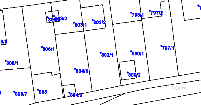 Parcela st. 802/1 v KÚ Skvrňany, Katastrální mapa