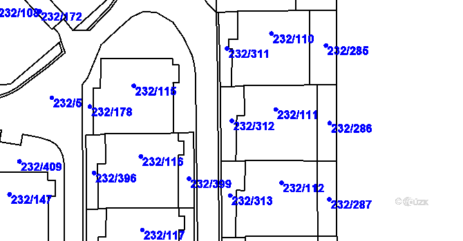 Parcela st. 232/312 v KÚ Lobzy, Katastrální mapa