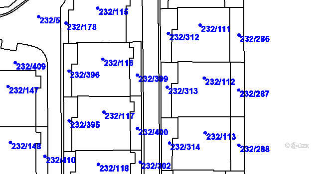 Parcela st. 232/313 v KÚ Lobzy, Katastrální mapa