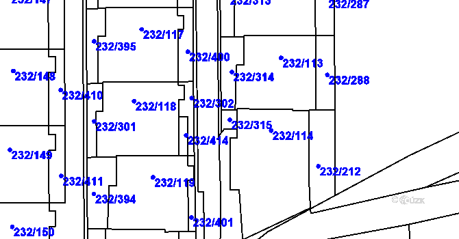 Parcela st. 232/315 v KÚ Lobzy, Katastrální mapa