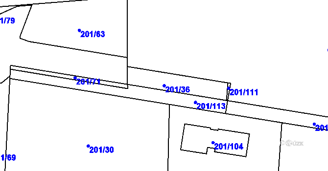 Parcela st. 201/36 v KÚ Lobzy, Katastrální mapa